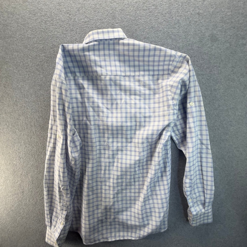 Dewberry Couture Deluxe Mens Large Blue White Plaid Roll Tab Button Down Shirt - Picture 6 of 7